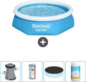 Bestway piscina gonfiabile rotonda ad ambientazione rapida - 244 x 61 cm - blu - inclusa pompa - filtro - copertura - cloro