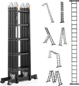 Scala pieghevole multifunzionale 7 in 1, 5 gradini, raggio d'azione di 19 piedi, stabile e resistente, perfetta per la casa e il lavoro - scala per il fai da te e per uso commerciale