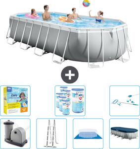 Piscina Intex Oval Prism Frame - 610 x 305 x 122 cm - Grigio - compresa pompa - scaletta - telo di fondo - pacchetto manutenzione copertura - filtro - kit pulizia