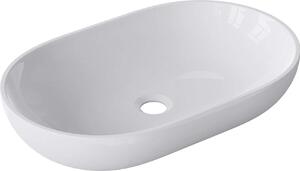 Doporro Lavabo da Appoggio, Lavandino Bagno 54x34x10.5cm, Lavabo Ovale da Minerale Fuso Colossum808, Biano Lucido