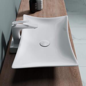 Doporro Lavabo Bagno da Appoggio in Vetroceramica Bianca, Lavabo Rettangolare Freestanding 56,5x42x10 cm con Rivestimento Nano, Design Elegante Br¹ssel891