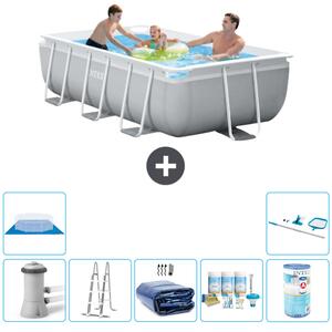 Piscina Intex con struttura a prisma rettangolare - 300 x 175 x 80 cm - grigio - compresa pompa - scaletta tenda da sole - pacchetto manutenzione - filtro - telo di fondo - kit di pulizia