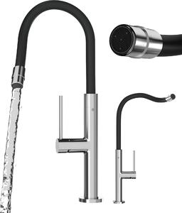 Granitan | Miscelatore da cucina Oti - Argento - Altezza regolabile 38-48 cm - Bocca flessibile - Foro di montaggio standard 35 mm