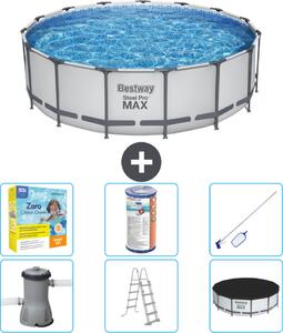 Piscina Bestway Round Steel Pro MAX - 457 x 122 cm - grigio - compresa pompa - scala - copertura pacchetto manutenzione - filtro - kit pulizia