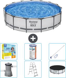 Piscina Bestway Round Steel Pro MAX - 457 x 107 cm - grigio - compresa pompa - scala - copertura pacchetto manutenzione - filtro - kit pulizia