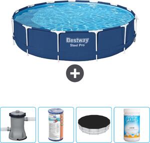 Piscina Bestway Round Steel Pro - 396 x 84 cm - blu - compresa pompa - filtro - copertura - cloro