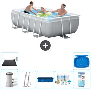 Piscina Intex con struttura a prisma rettangolare - 300 x 175 x 80 cm - grigio - inclusa pompa - copertura a scaletta - pacchetto manutenzione - filtro - tappetino solare - pediluvio