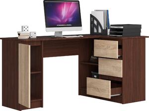 BDW, scrivania angolare destra, 3 cassetti, 4 ripiani, rovere Venga / Sonoma