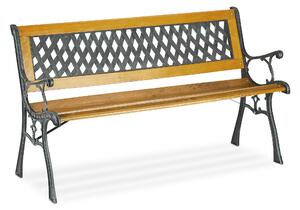 Panchina da giardino Relaxdays, 2 posti, legno e ghisa, per balconi e terrazze, stile rustico, A x L x P: 73 x 125 x 52 cm, naturale/verde