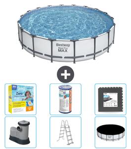 Piscina Bestway Round Steel Pro MAX - 549 x 122 cm - grigio - inclusa pompa - scala - pacchetto manutenzione copertura - filtro - piastrelle per il pavimento