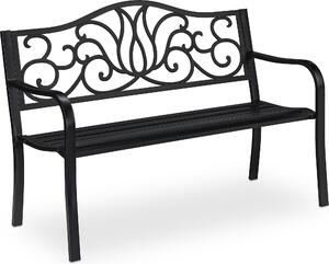 Panchina da giardino Relaxdays in stile antico per 2 persone, per balcone o terrazza, in metallo, dimensioni L 90 x P 127,5 x A 63 cm, acciaio e ghisa, nera