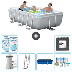 Piscina Intex con struttura a prisma rettangolare - 300 x 175 x 80 cm - grigio - inclusa pompa - copertura a scaletta - pacchetto manutenzione - filtro - piastrelle per il pavimento