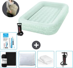 Materasso gonfiabile Intex Kidz - 1 persona - 107 x 168 x 25 cm - Verde menta - Comprensivo di pompa - lenzuolo di montaggio - bacio - pompa - set di riparazione e protezione per cuscino