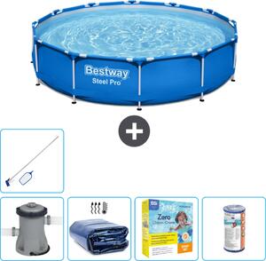 Piscina Bestway Round Steel Pro - 366 x 76 cm - blu - pompa inclusa - tenda - pacchetto manutenzione - filtro - kit pulizia