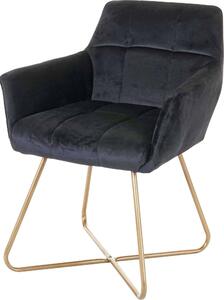 Sedia da pranzo HWC-F37, sedia da cucina, design retrò velluto piedi dorati ~ nero