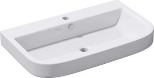 Doporro Lavabo da Appoggio in Vetroceramica Bianco Lucido, Lavandino Bagno Moderno con Foro Rubinetto e Rivestimento Nano 81x49x18 cm Br¹ssel5021