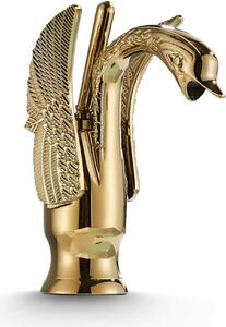 Rubinetto per lavabo, rubinetto da bagno Swan, dorato, ad alta pressione, con regolazione della portata e della temperatura dell'acqua