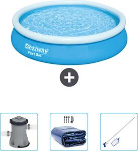 Bestway piscina gonfiabile rotonda ad ambientazione rapida - 366 x 76 cm - blu - include pompa - tenda - kit di pulizia
