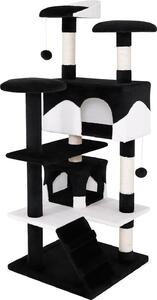 Tiragraffi per gatti lionto, albero tiragraffi e giochi da 130 cm con 2 grotte, scale, 3 aree di riposo e tronchi in sisal, nero/bianco