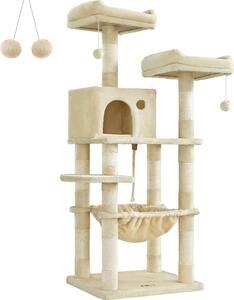 FEANDREA tiragraffi, albero tiragraffi 143 cm, 2 comode piattaforme di osservazione, beige