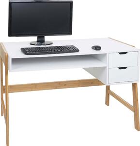 Scrivania MCW-K12, tavolo da ufficio, tavolo per computer, tavolo da lavoro, cassetto, bambù 76x115x58 cm ~ bianco