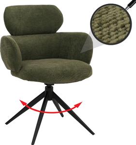 Sedia da pranzo HWC-O77, sedia da cucina sedia imbottita, girevole a ritorno automatico, tessuto (310g/m²) ciniglia Oeko-Tex ~ verde oliva