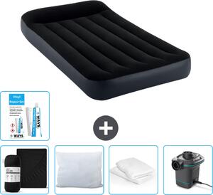Letto gonfiabile Intex - 1 persona - 99 x 191 x 25 cm - Blu scuro - Consegna inclusa Lenzuolo di ricambio - Bacio - Pompa - Set di riparazione e protezione del cuscino