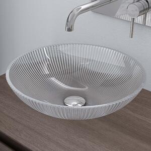 Doporro Lavabo da Appoggio in Vetro Temperato Lavandino Bagno Ovale 40 x 40 x 12 cm Trasparente Lavello Design Artistico con Texture per Cucina WC Ospiti Minerva06