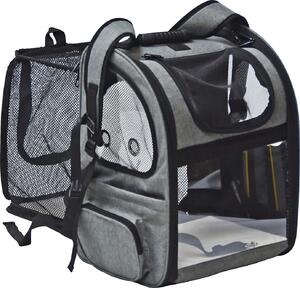 Fudajo Zaino estensibile per animali domestici 27x35,5x41,5 cm fino a 6 kg, zaino per cani, zaino per gatti con rete e finestre, nero e grigio