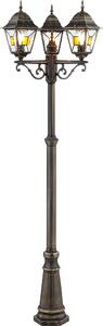 BRILLANTE lampada da terra rustica per esterni JANEL | nero/oro | candelabro a tre fiamme | IP44 | 3x attacco E27 max. 60W | dimmerabile con lampadina adatta | metallo/vetro