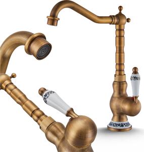 Rubinetto per lavabo, rubinetto da bagno in stile retrò, in ottone, ad alta pressione, con regolazione della portata e della temperatura dell'acqua