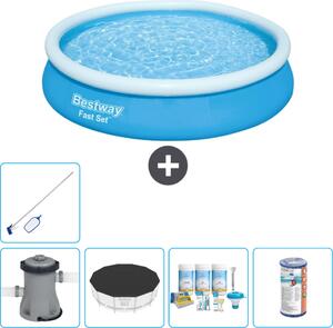 Piscina gonfiabile rotonda Bestway a incastro rapido - 366 x 76 cm - blu - inclusa copertura della pompa - pacchetto di manutenzione - filtro - kit di pulizia