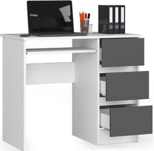 BDW, scrivania per computer con 3 cassetti, cassetto per tastiera, 90x77x50 cm, bianco/grigio (destra)