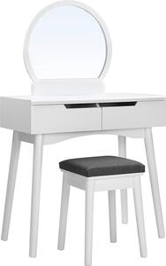 SONGMICS Comodino moderno Girasole, 2 ampi cassetti con binari, toletta con specchio rotondo e sgabello, toletta da toilette