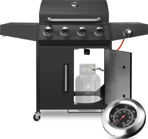 Barbecue a gas - EQC64BAAJB2SX - 4+1 bruciatori con bruciatore laterale - gas naturale - acciaio inox e smaltato - carrello - 135x122 cm - 35,2 kg - nero