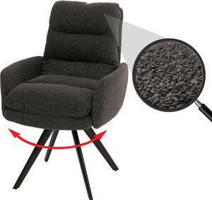 Sedia da pranzo HWC-G66, sedia da cucina, posizione girevole automatica tessuto/tessuto bouclé MVG ~ grigio scuro, con bracciolo