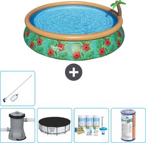 Piscina gonfiabile rotonda Bestway ad ambientazione rapida - Paradise Print - 457 x 84 cm - inclusa copertura della pompa - pacchetto di manutenzione - filtro - kit di pulizia