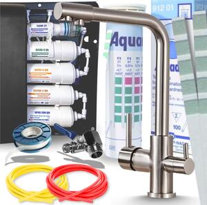 Ari Venom 1 - Miscelatore da cucina a 3 vie in acciaio inossidabile spazzolato con sistema di filtraggio dell'acqua a 5 stadi e filtro per acqua potabile da incasso