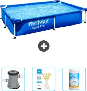 Piscina Bestway Steel Pro rettangolare - 221 x 150 x 43 cm - blu - include pompa - strisce reattive - cloro