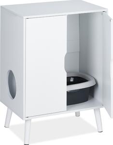 Relaxdays Mobile per lettiera per gatti, 2 ante, nasconde la lettiera, ingresso, mobile per gatti L x P x A: 77x58x40 cm, bianco
