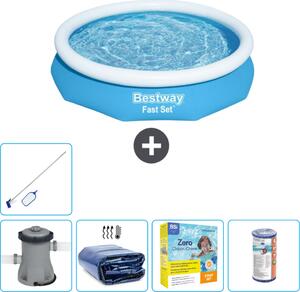 Piscina gonfiabile rotonda Bestway ad ambientazione rapida - 305 x 66 cm - blu - inclusa pompa tenda da sole - pacchetto manutenzione - filtro - kit di pulizia