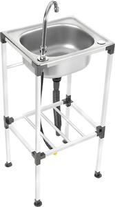 Lavello da appoggio - Lavello utilitario - Rettangolare 38×33×83 cm - Acciaio inox - Con rubinetto dell'acqua fredda e set di scarico - Portata 60 kg - Argento