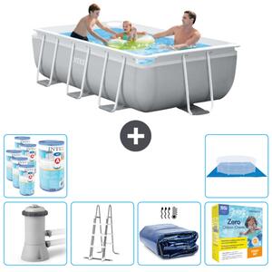 Piscina Intex con struttura a prisma rettangolare - 300 x 175 x 80 cm - grigio - compresa pompa - scala - tenda da sole - pacchetto manutenzione - filtro - telo di fondo