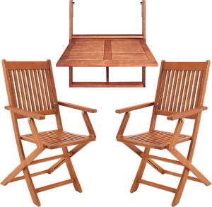 Casaria Set da Balcone 3 Pezzi in Legno di Acacia Resistente 65x45x87cm FSC Tavolo Sedie Pieghevole da Giardino Balcone Esterno