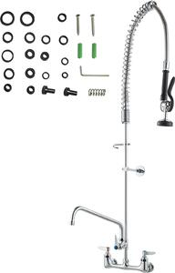 Rubinetto commerciale SucceBuy con doccetta prelavello, altezza 119,9 cm, centro 20,3 cm, bocca girevole 30,5 cm, rubinetto per lavello da parete, struttura in ottone con doccetta estraibile