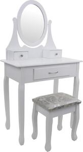 Tavolino da toilette in legno bianco - con specchio e sgabello abbinato - 3 cassetti