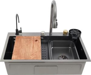 Lavello da cucina in acciaio inossidabile - Doppia vasca con rubinetto - 75 cm - Ampia capacità - Set di accessori - 3 tipi di getto d'acqua