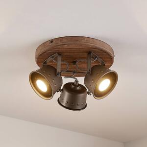 Faretto da soffitto Lindby Rubinjo, Ø 31 cm, a 3 luci, in legno, GU10 Rubinjo Lindby, dimmerabile, Legno scuro, Soggiorno / Sala da pranzo, Metallo, Vintage, Faretto alogeno
