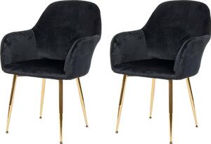 Set di 2 sedie per sala da pranzo HWC-F18, sedia da cucina, design retrò ~ velluto nero, gambe dorate