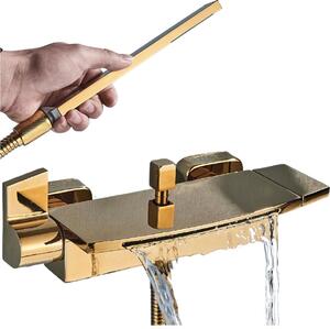 Miscelatore per lavabo a parete Ari Waterfall in Vetroceramica ottone oro